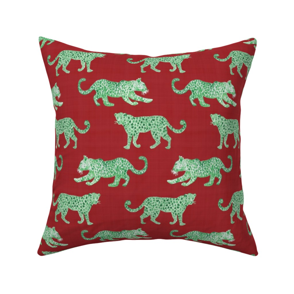 Leopard Parade Pillow, Woven, Black, 16x16, Single Sided, Red