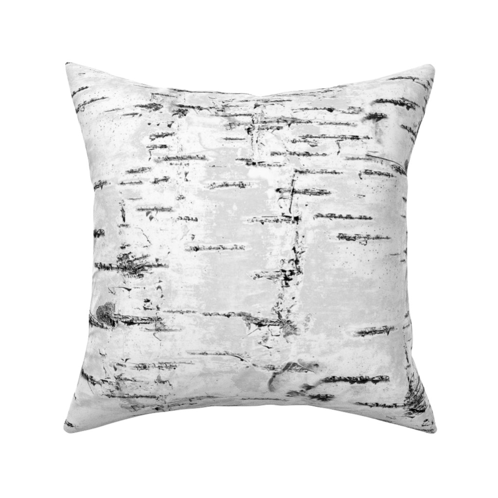 Birch Bark - White, Gray Pillow, Woven, Black, 16x16, Single Sided, Gray