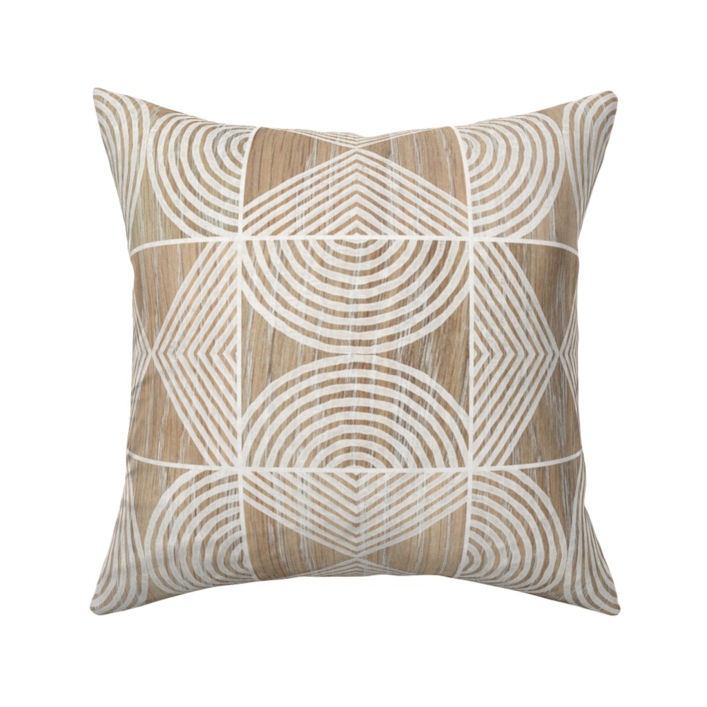 Boho Tribal Woodcut Geometric Shapes Pillow, Woven, Black, 16x16, Single Sided, Beige