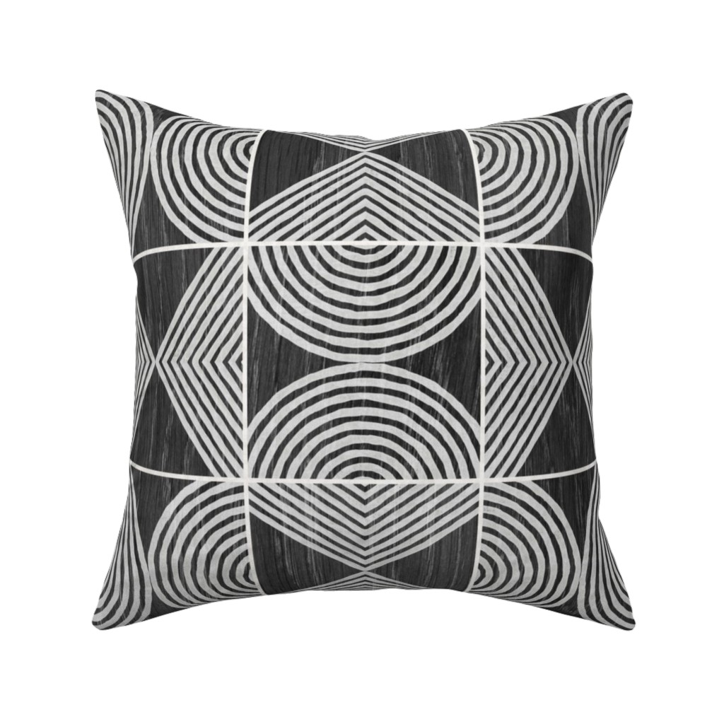 Boho Tribal Woodcut Geometric Shapes Pillow, Woven, Black, 16x16, Single Sided, Black