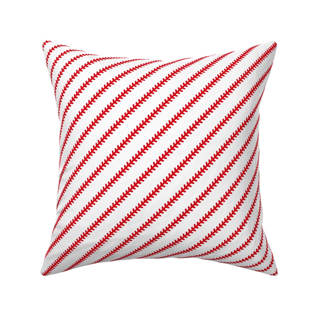Baseball Stitch - Baseball - White Pillow, Woven, Black, 16x16, Single Sided, Red, Red