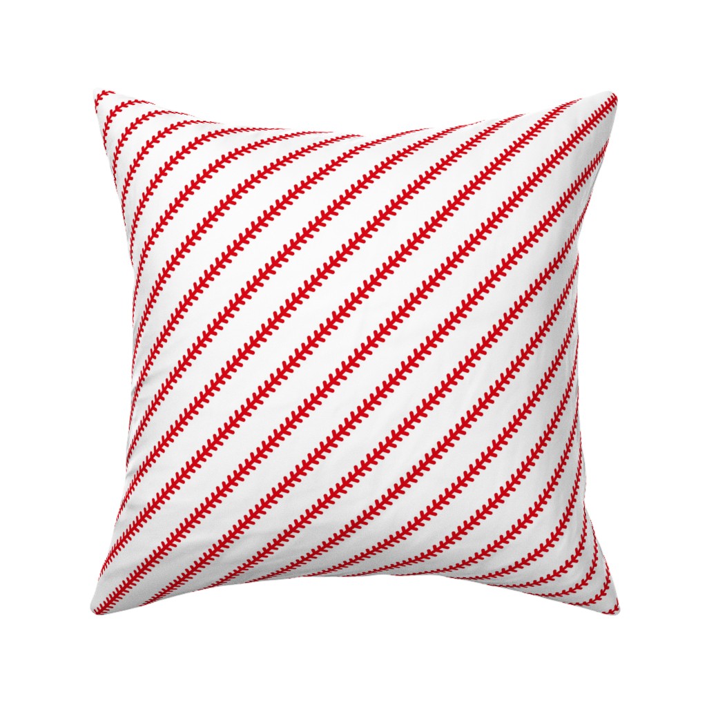 Baseball Stitch - Baseball - White Pillow, Woven, Black, 16x16, Single Sided, Red