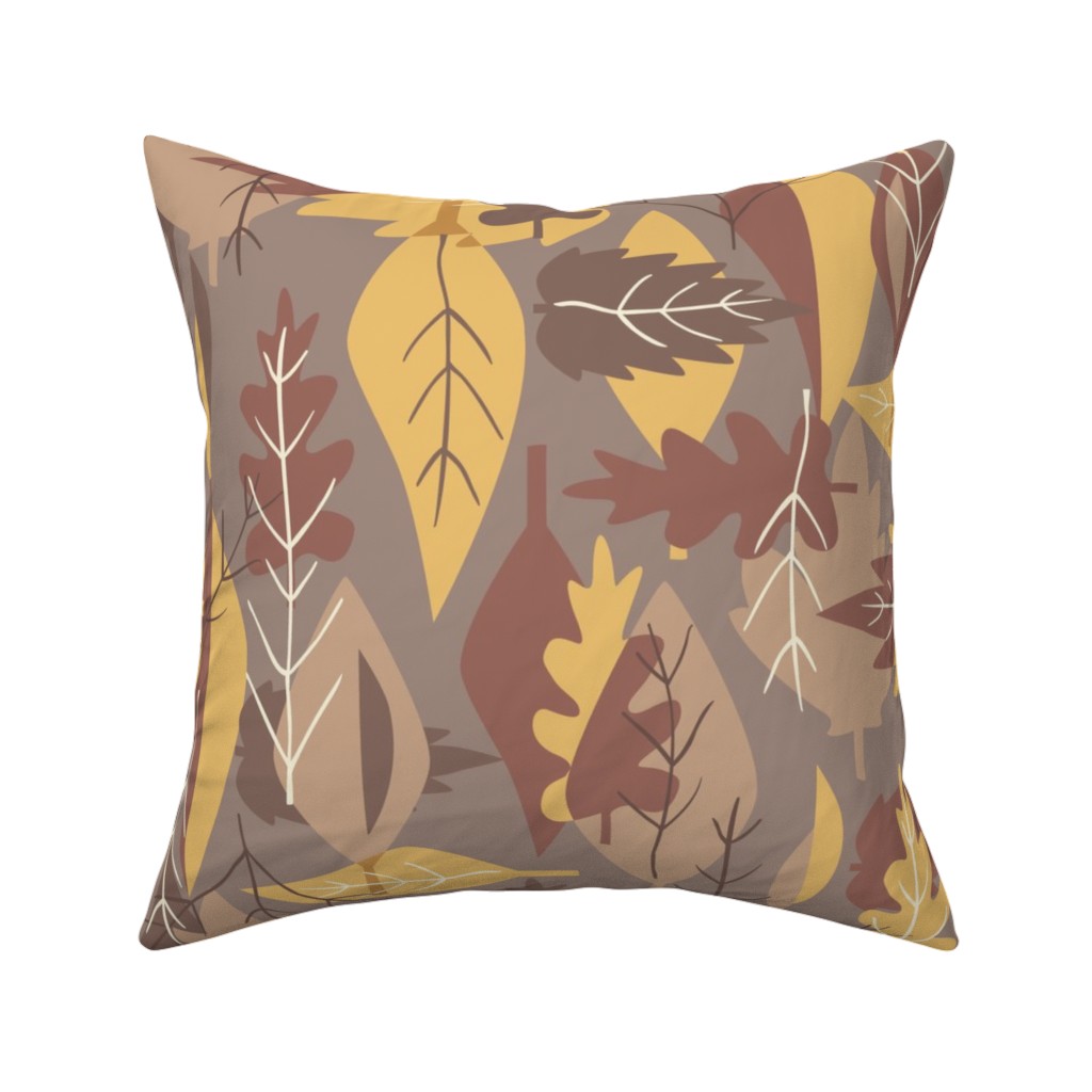 Leaf Pile Pillow, Woven, Black, 16x16, Single Sided, Brown