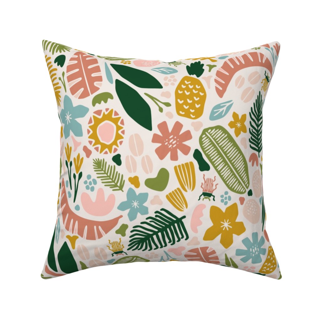 Tropical Adventure Woodcut - Multi Pillow, Woven, Black, 16x16, Single Sided, Multicolor