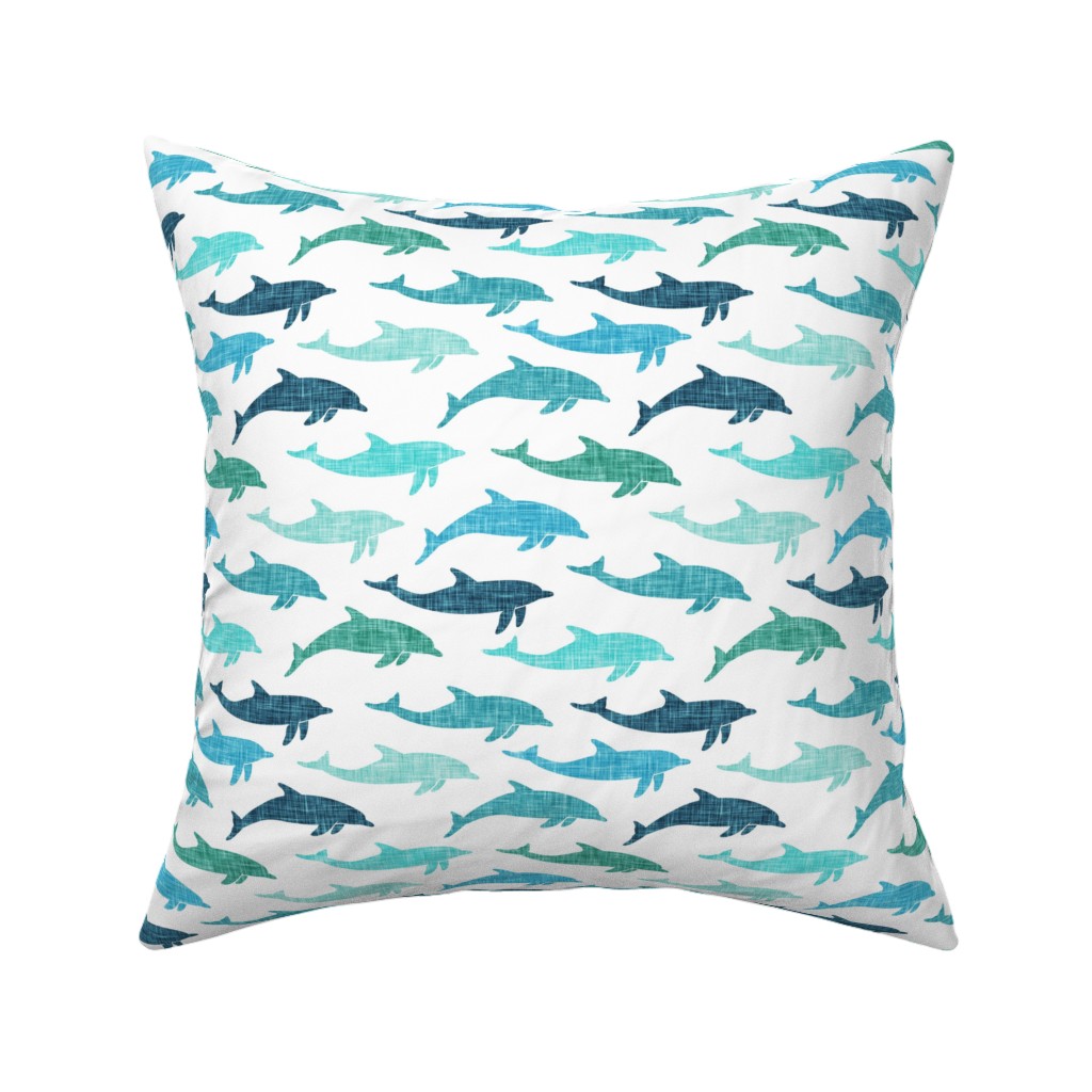 Dolphins Pillow, Woven, Black, 16x16, Single Sided, Green