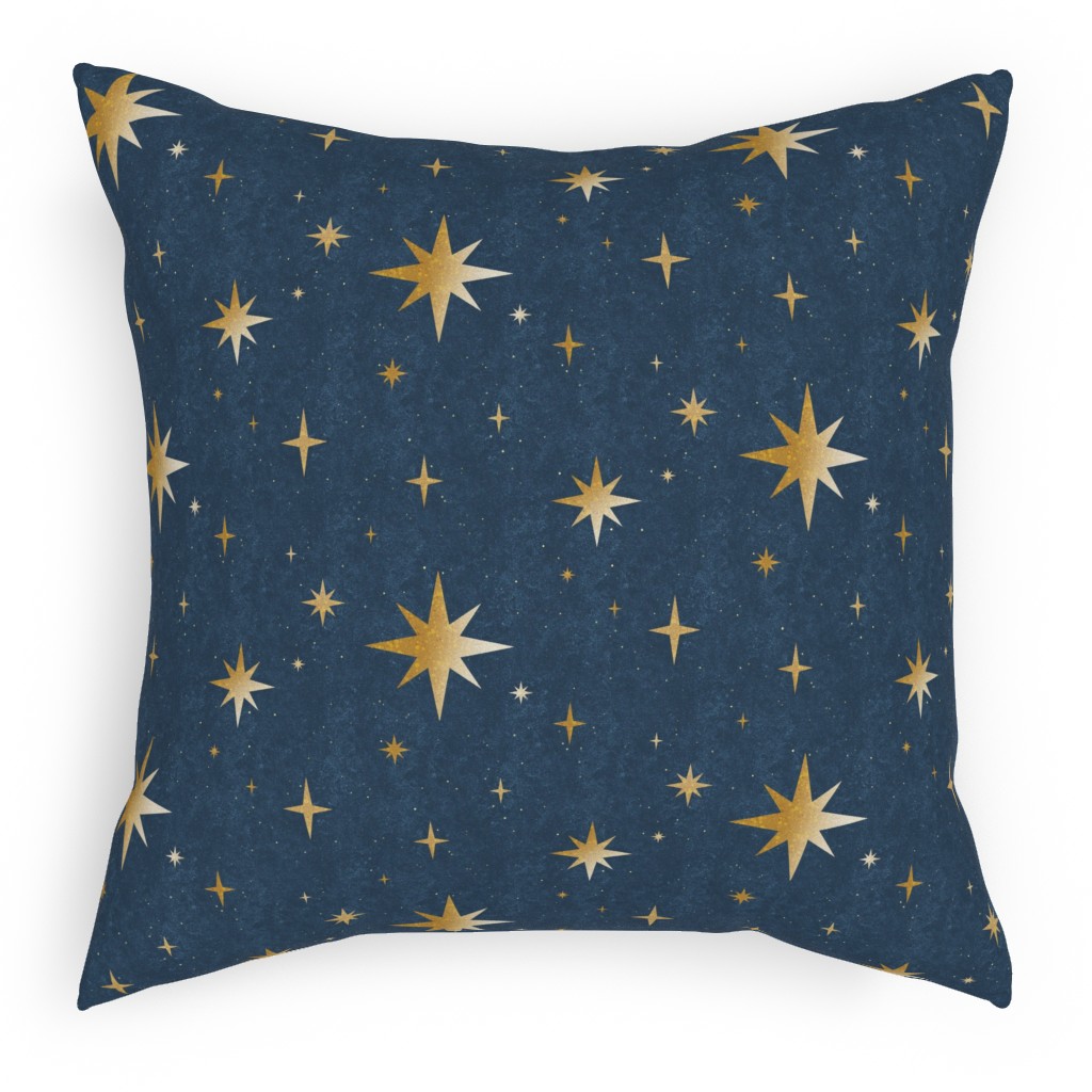 Art Deco Starbursts - Blue Pillow, Woven, Beige, 18x18, Single Sided, Blue