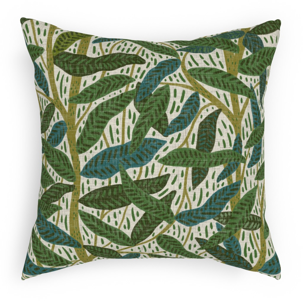 Jungle Foliage - Green Pillow, Woven, Beige, 18x18, Single Sided, Green