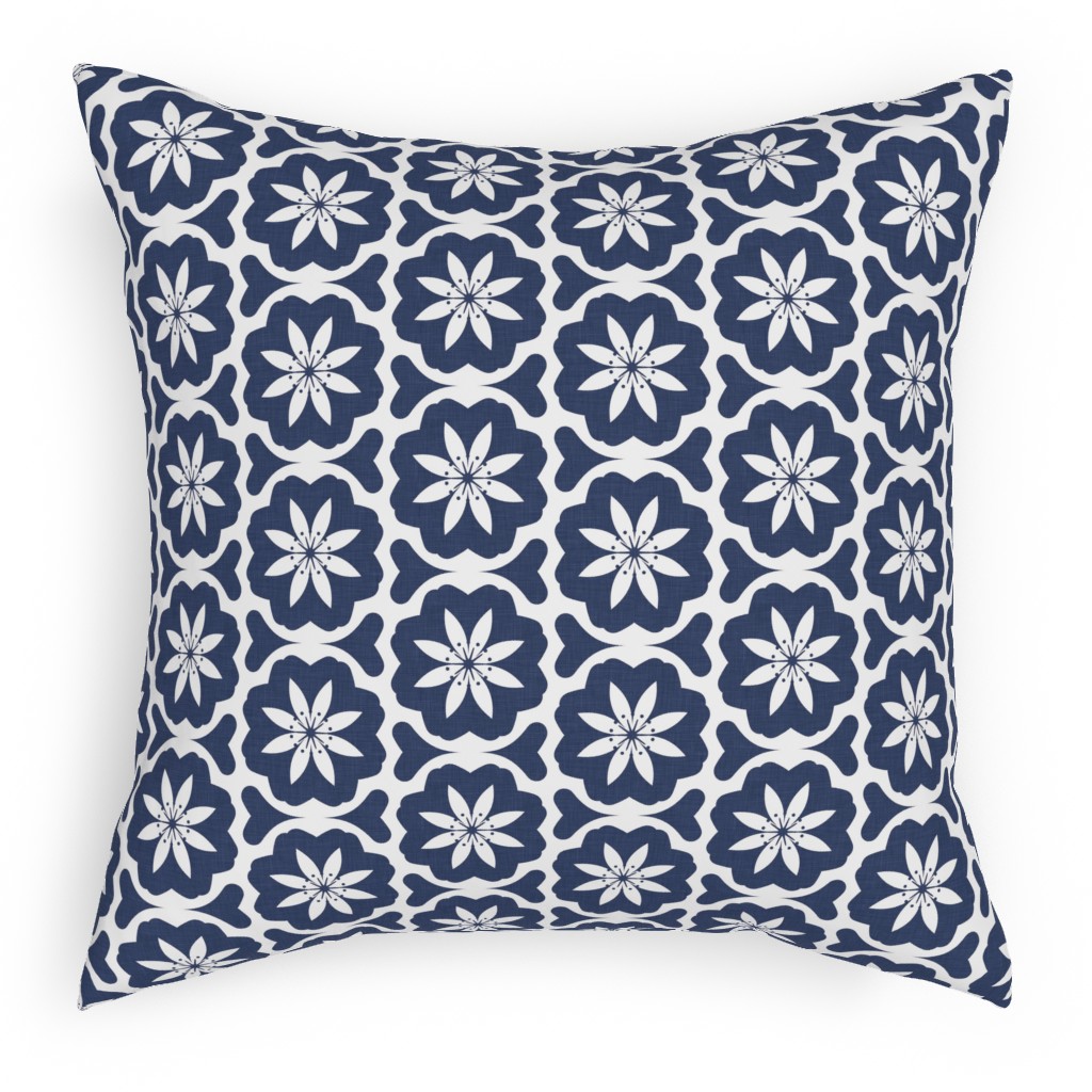 Dutch Flowers - Blue Pillow, Woven, Beige, 18x18, Single Sided, Blue, True Blue