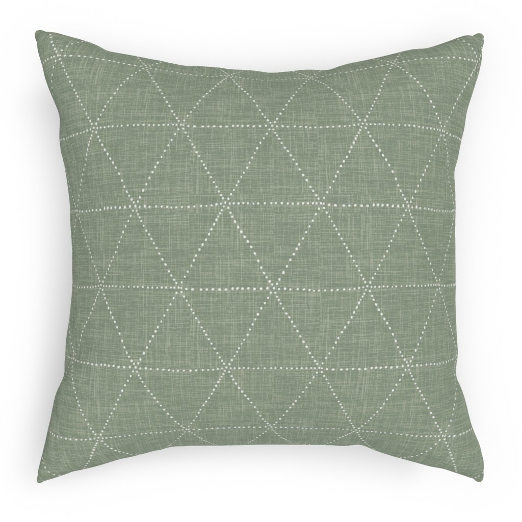 Boho Triangles - Sage Pillow, Woven, Beige, 18x18, Single Sided, Green, Classic Green