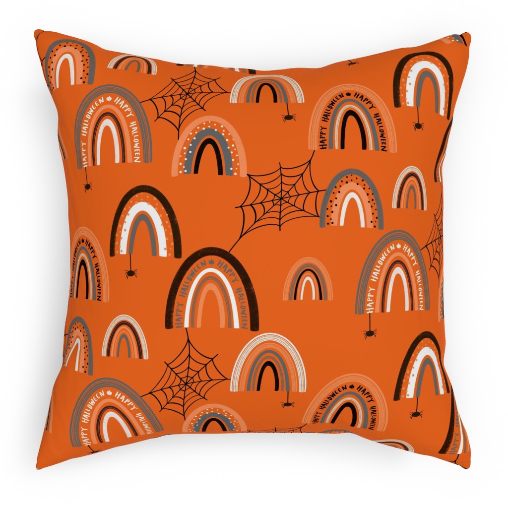 Halloween Rainbows Pillow, Woven, Beige, 18x18, Single Sided, Orange