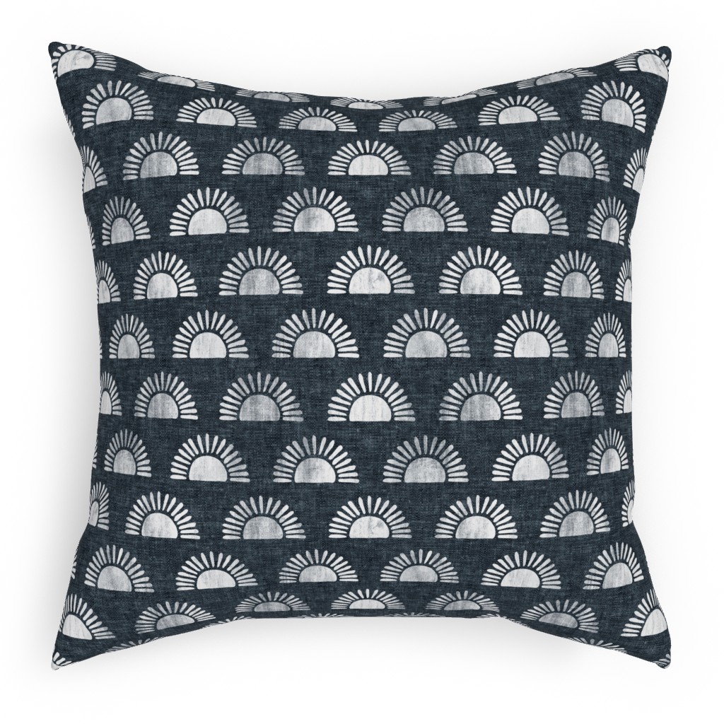 Sunshine Boho Block Print - Blue Pillow, Woven, Beige, 18x18, Single Sided, Blue