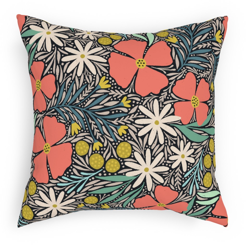 Hilda Floral - Coral Pillow, Woven, Beige, 18x18, Single Sided, Multicolor