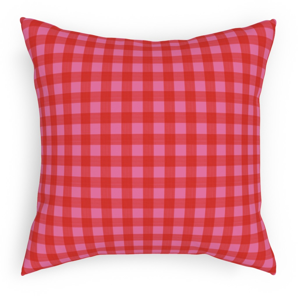 Valentine Buffalo Plaid Pillow, Woven, Beige, 18x18, Single Sided, Pink