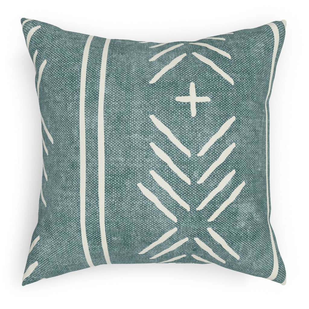 Mudcloth Arrows and Stripes - Dusty Blue Pillow, Woven, Beige, 18x18, Single Sided, Blue, True Blue