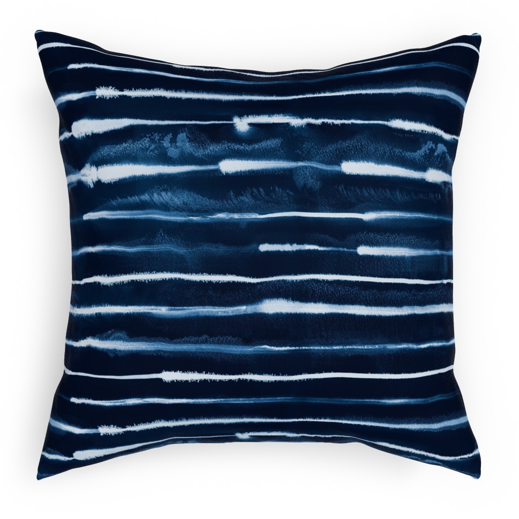 Ikat Watercolor Stripes - Navy Pillow, Woven, Beige, 18x18, Single Sided, Blue