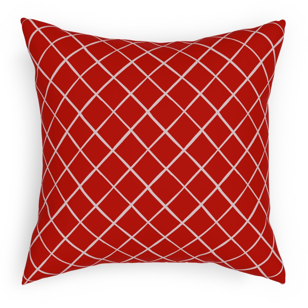 Check on Red Pillow, Woven, Beige, 18x18, Single Sided, Red