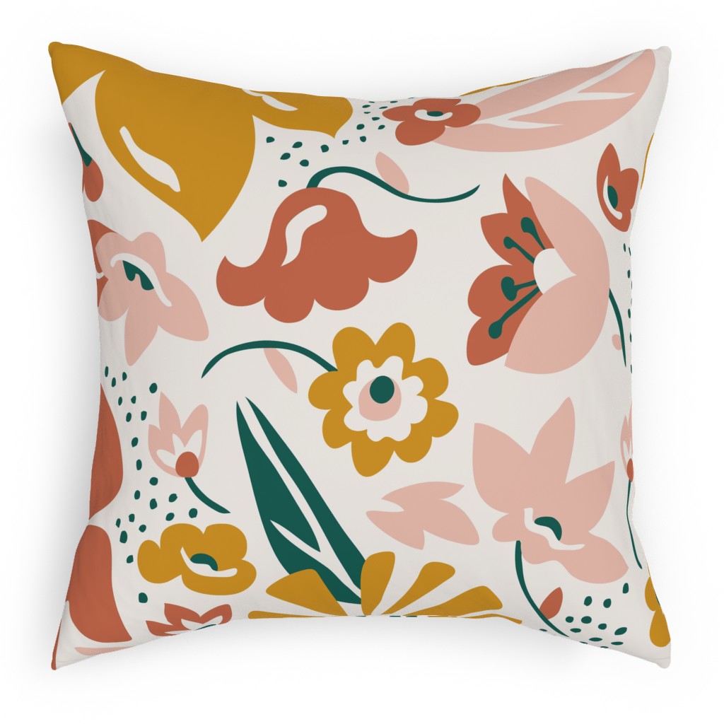 Betty Modern Floral - Pink Pillow, Woven, Beige, 18x18, Single Sided, Multicolor