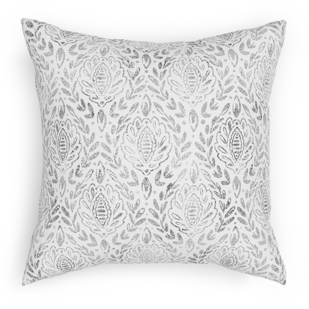 Distressed Damask Leaves - Grey Pillow, Woven, Beige, 18x18, Single Sided, Gray, Gray