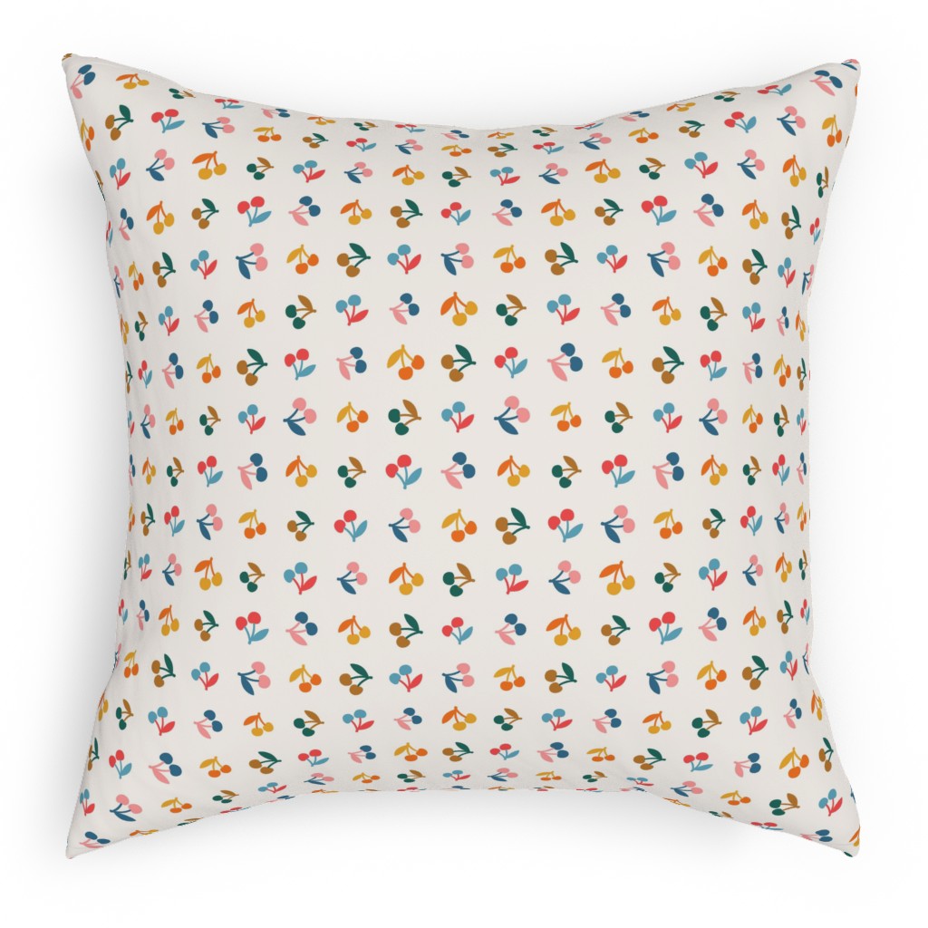Colored Cherries - Earthy Pillow, Woven, Beige, 18x18, Single Sided, Beige