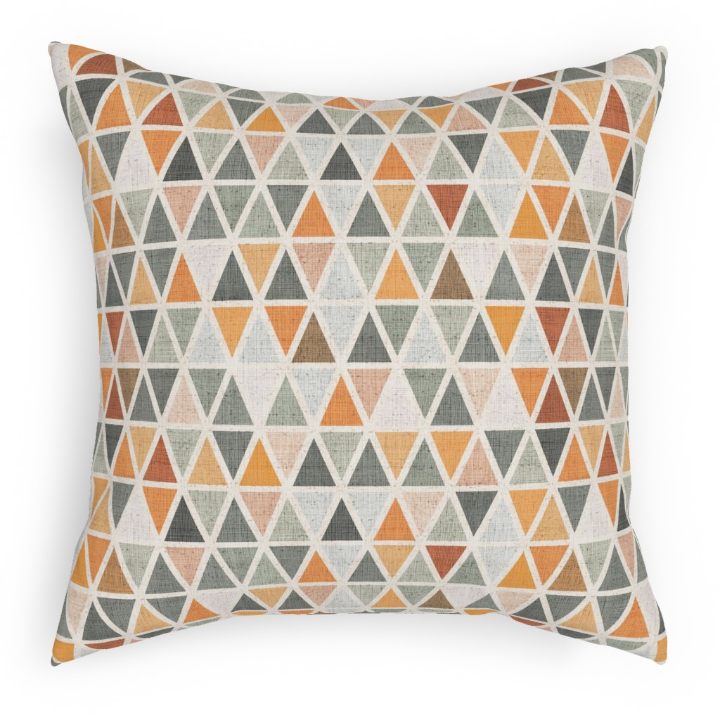 Triangles - Grey and Orange Pillow, Woven, Beige, 18x18, Single Sided, Multicolor