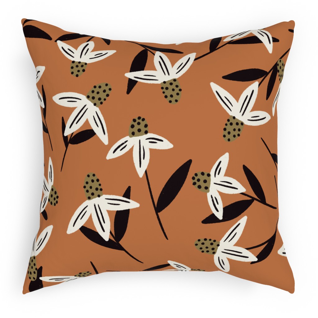 Daisy - on Orange Pillow, Woven, Beige, 18x18, Single Sided, Orange