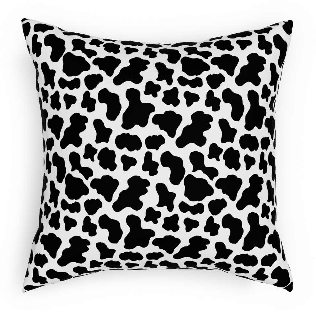 Cow Print - Black and White Pillow, Woven, Beige, 18x18, Single Sided, Black, Black