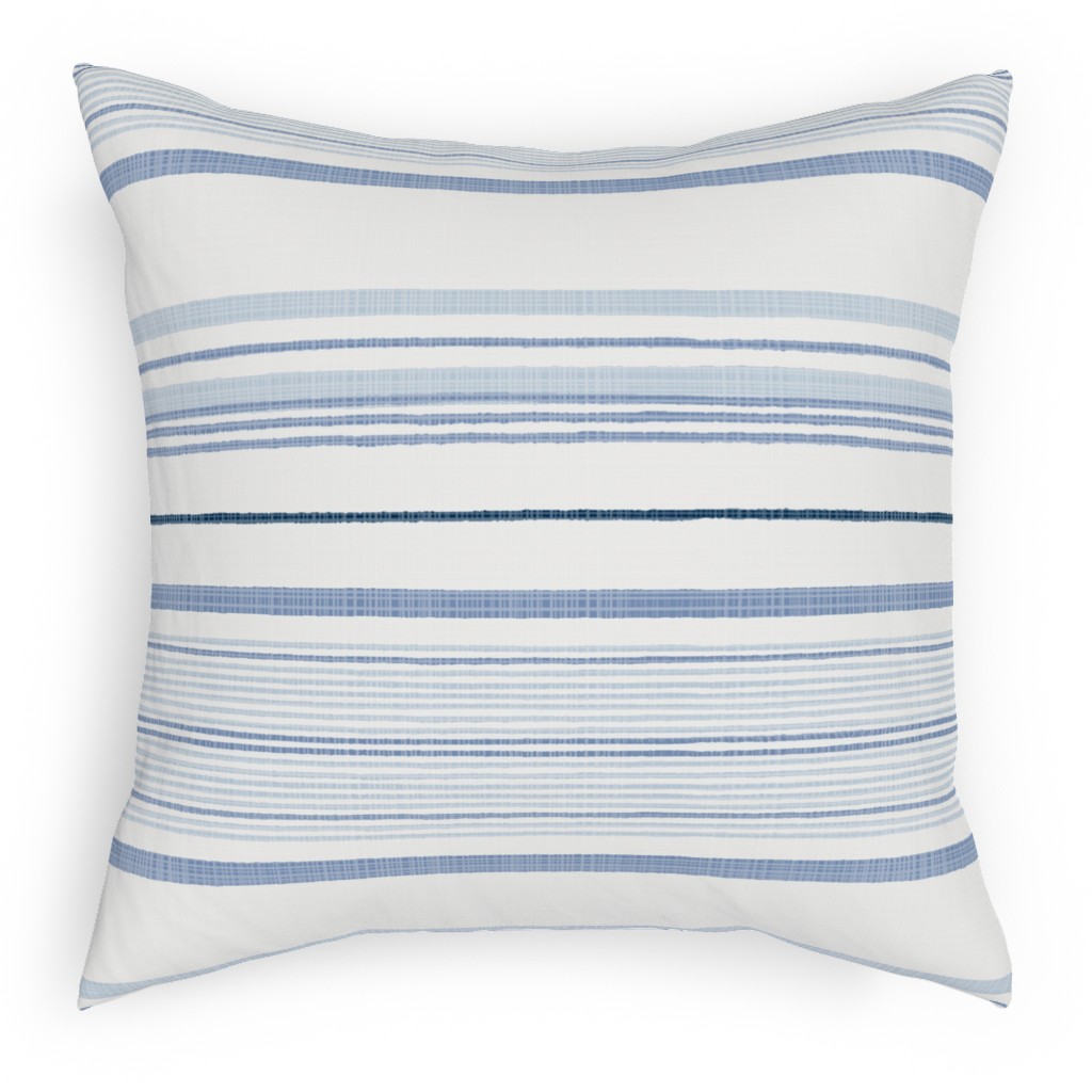 Double Anderson Stripe - Blue Pillow, Woven, Beige, 18x18, Single Sided, Blue
