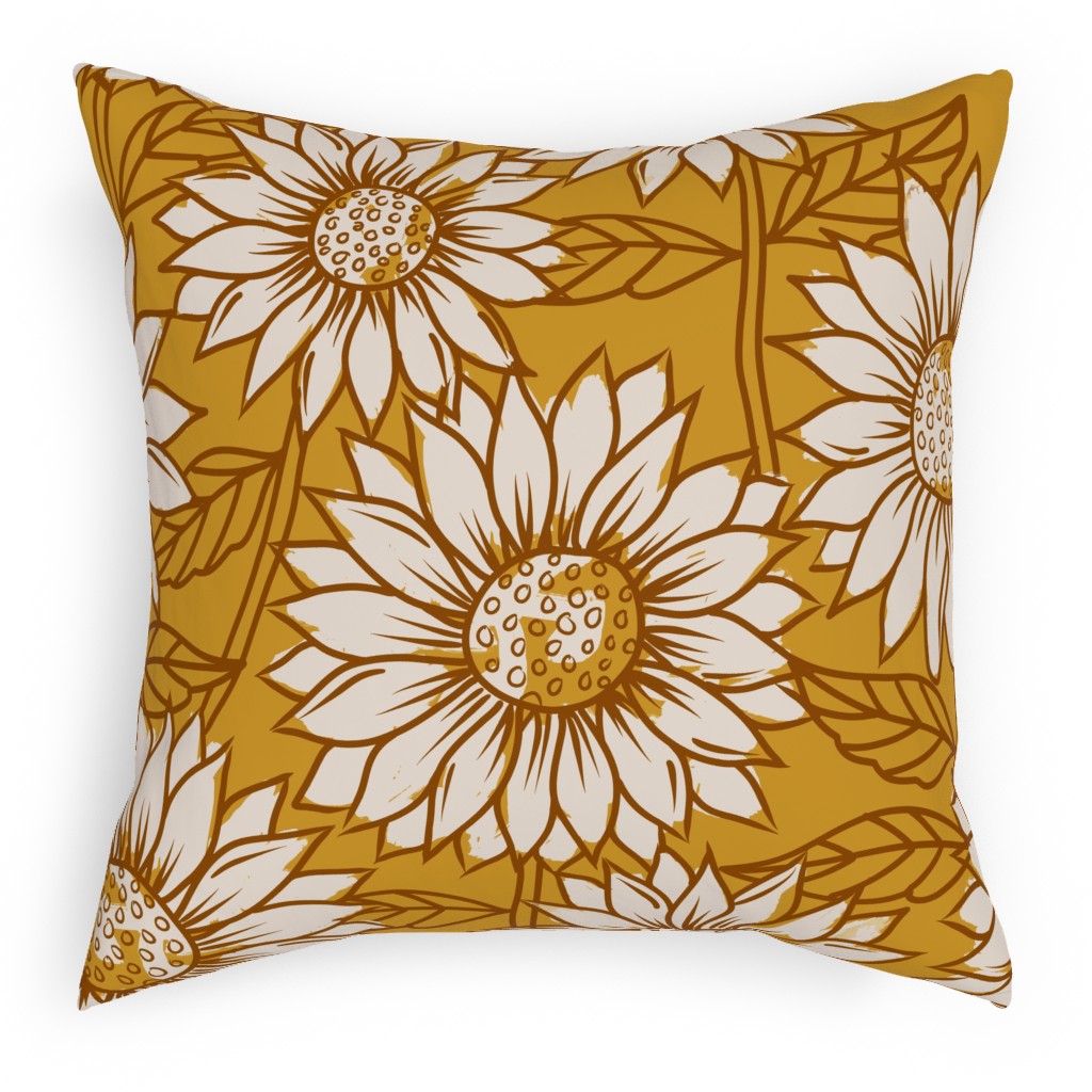 Golden Sunflowers - Yellow Pillow, Woven, Beige, 18x18, Single Sided, Yellow