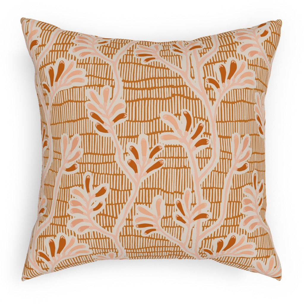 Kangaroo Paw - Floral Pillow, Woven, Beige, 18x18, Single Sided, Pink, Bright Pink