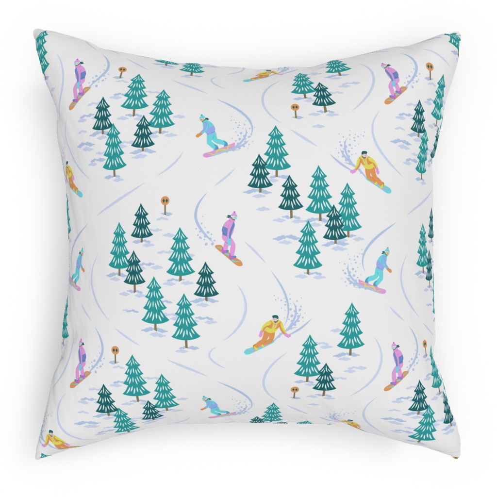 Cool Snowboarders - Multicolor Pillow, Woven, Beige, 18x18, Single Sided, Green