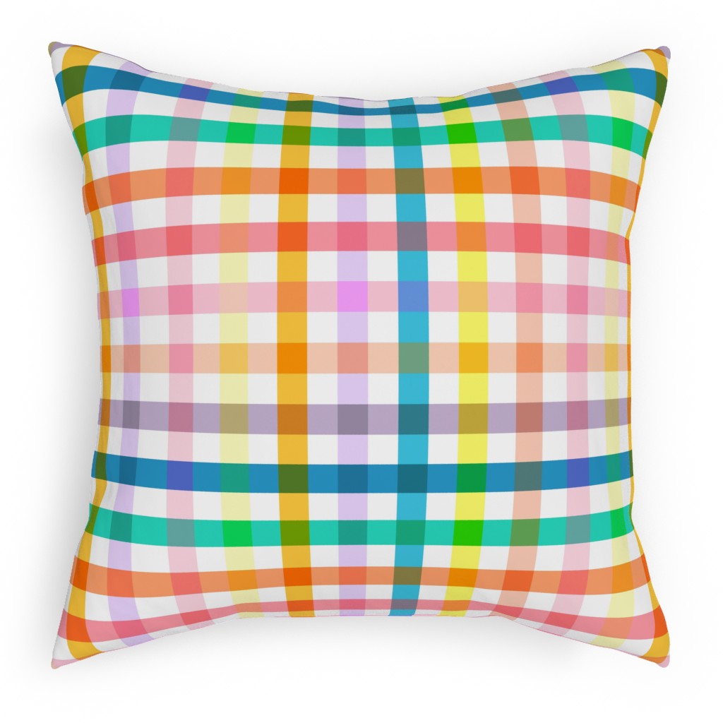 Summer Joyful Picnic Gingham - Multi Pillow, Woven, Beige, 18x18, Single Sided, Multicolor