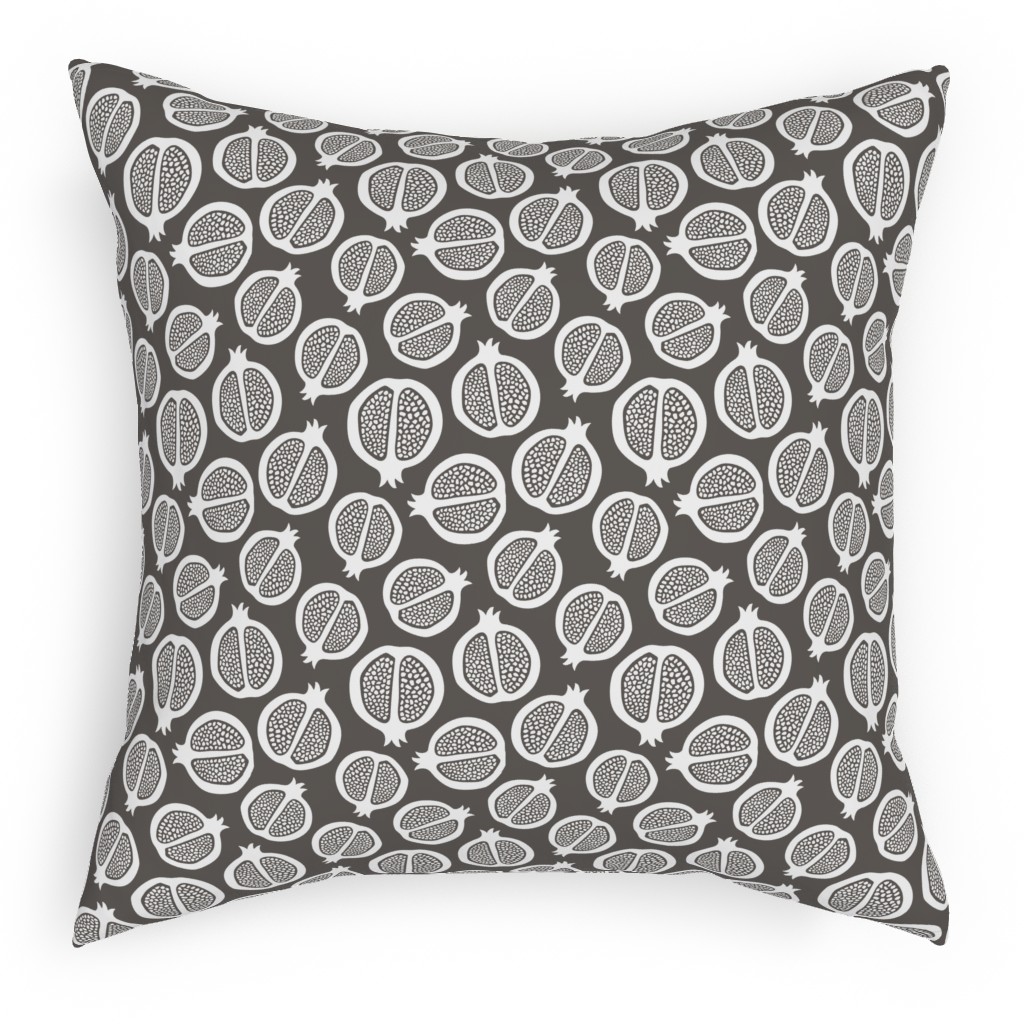 Pomegranate - Black & White Pillow, Woven, Beige, 18x18, Single Sided, Gray, Gray