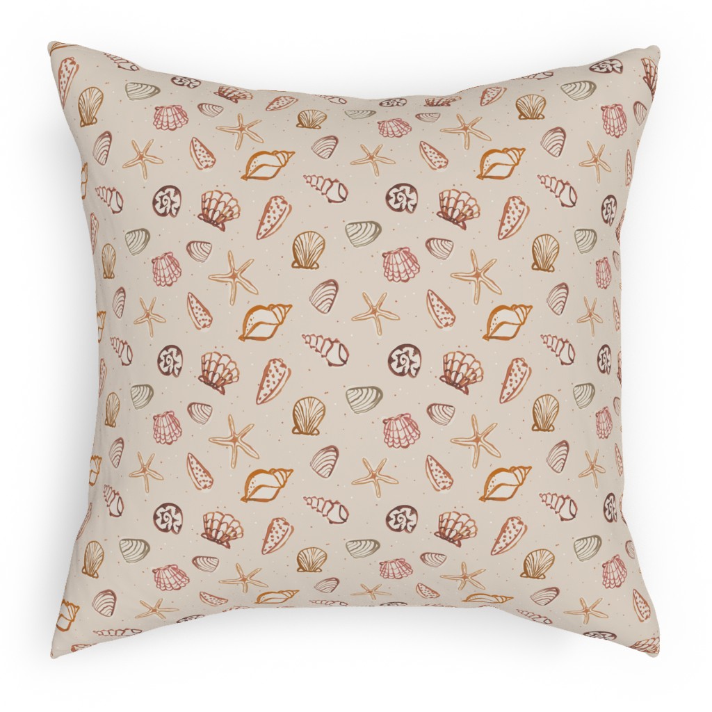 Painted Summer Beach Seashells Pillow, Woven, Beige, 18x18, Single Sided, Multicolor