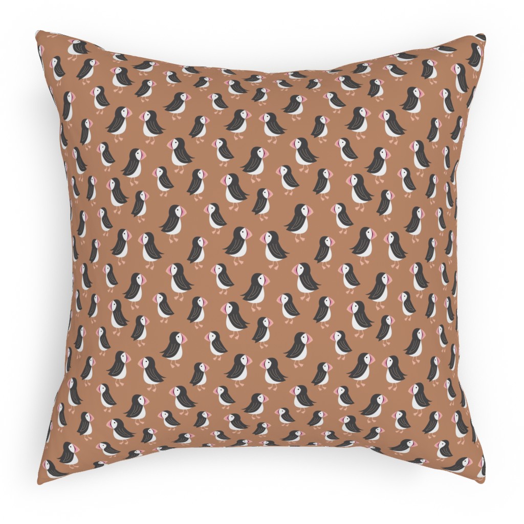 Little Puffin Friends Pillow, Woven, Beige, 18x18, Single Sided, Brown, Hazelnut