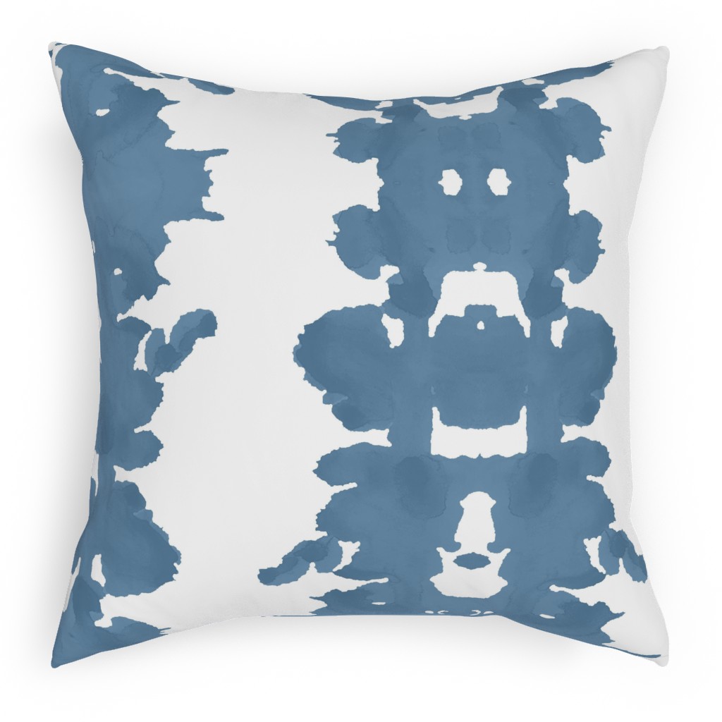 Double Inkblot - Blue Pillow, Woven, Beige, 18x18, Single Sided, Blue