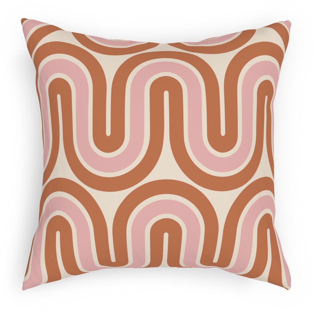 Retro Mod Pillow, Woven, Beige, 18x18, Single Sided, Pink