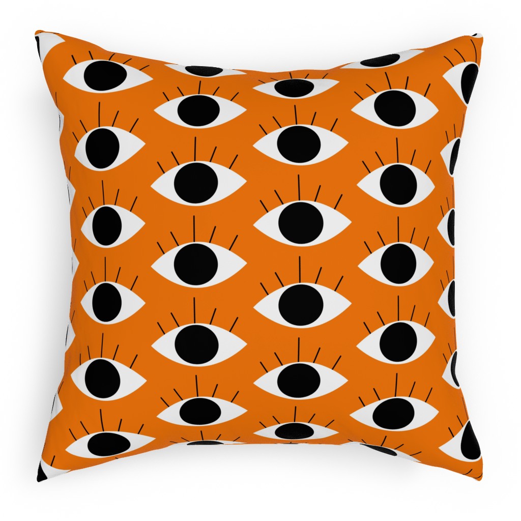 Spooky Eye - Orange Pillow, Woven, Beige, 18x18, Single Sided, Orange
