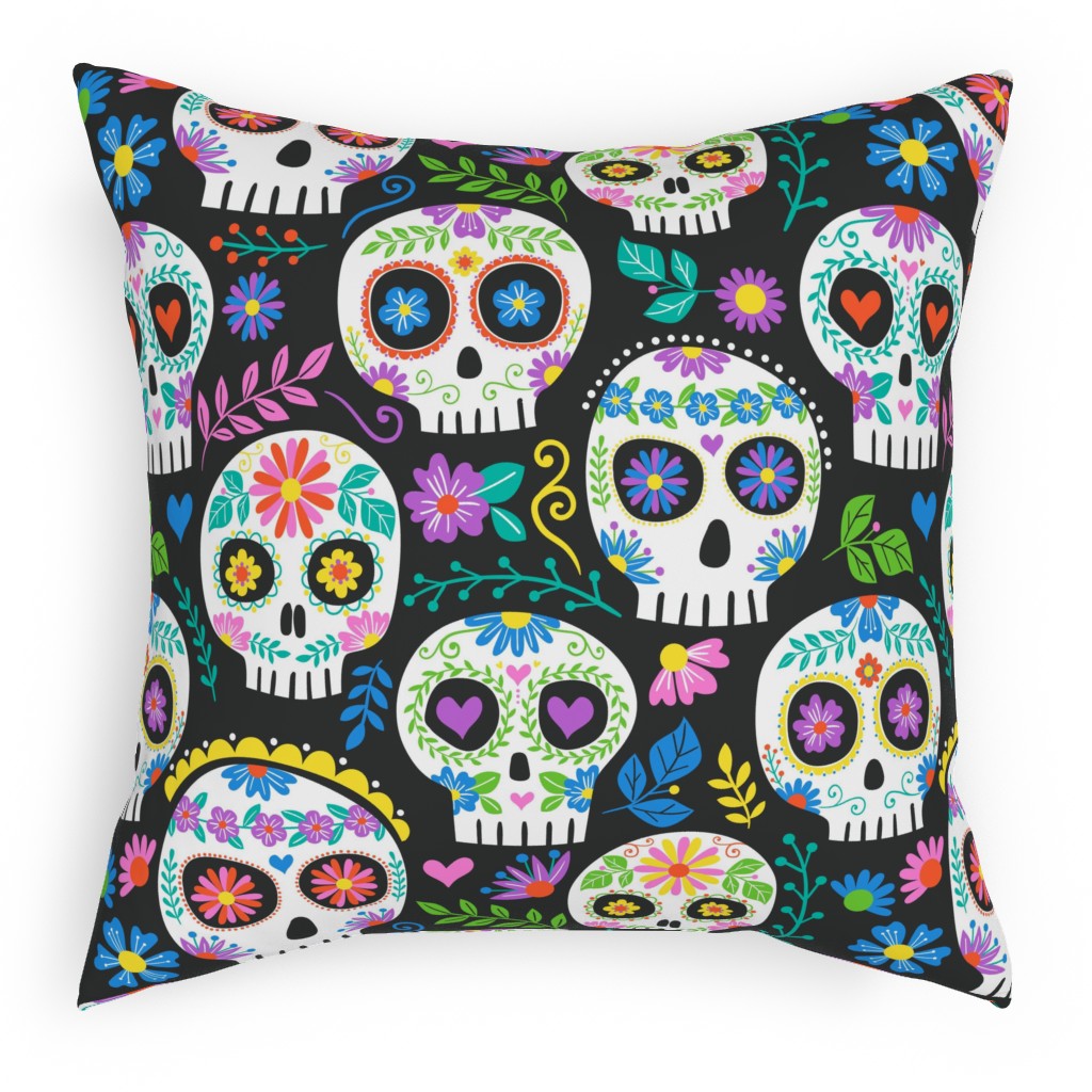 Floral Skull - Multi Pillow, Woven, Beige, 18x18, Single Sided, Multicolor