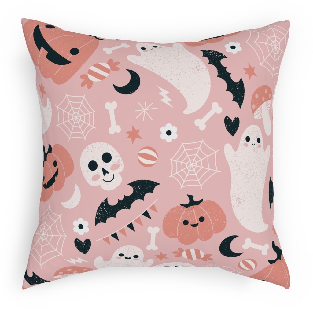 Non-Spooky Halloween - Pink Pillow, Woven, Beige, 18x18, Single Sided, Pink, Bright Pink