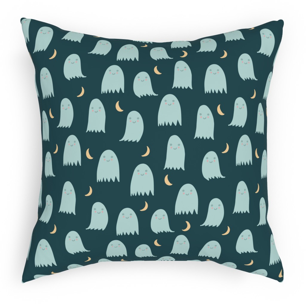 Cute Halloween Ghosts Pillow, Woven, Beige, 18x18, Single Sided, Green, Seaweed