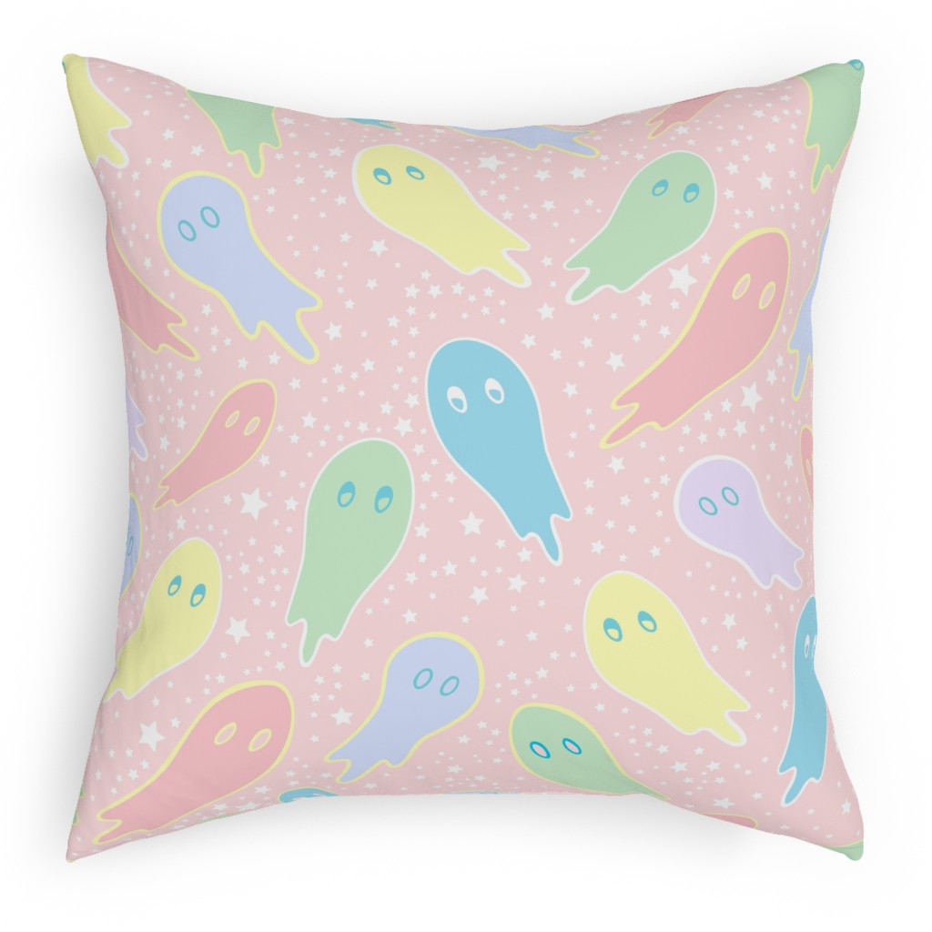 Pastel Ghosts on Pink Pillow, Woven, Beige, 18x18, Single Sided, Multicolor