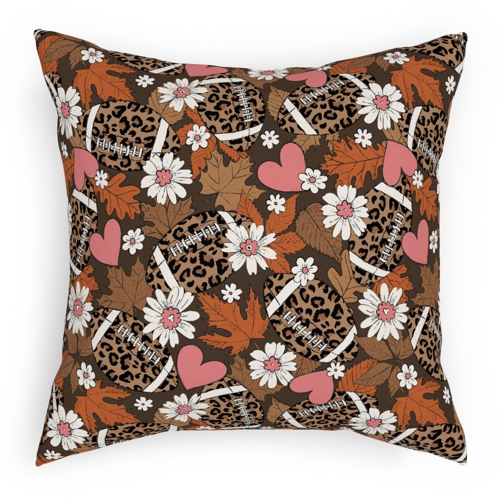 Football Fall and Florals Pillow, Woven, Beige, 18x18, Single Sided, Brown, Sienna Brown
