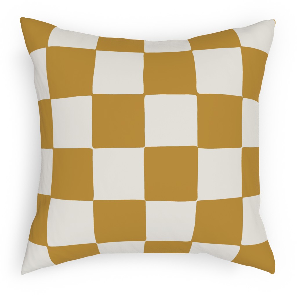 Retro Checker Checkerboard Pillow, Woven, Beige, 18x18, Single Sided, Yellow, Golden