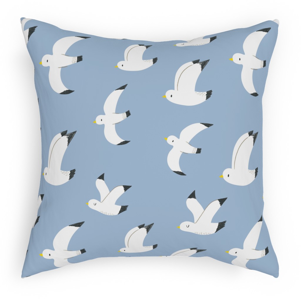 Seagulls in Flight - White on Blue Pillow, Woven, Beige, 18x18, Single Sided, Blue, True Blue