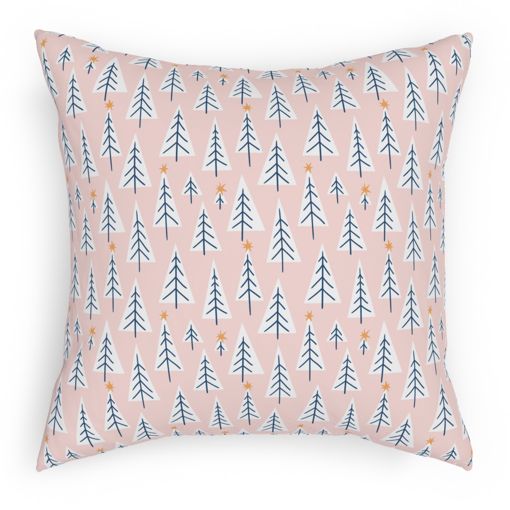 Christmas Forest on Pink Pillow, Woven, Beige, 18x18, Single Sided, Pink