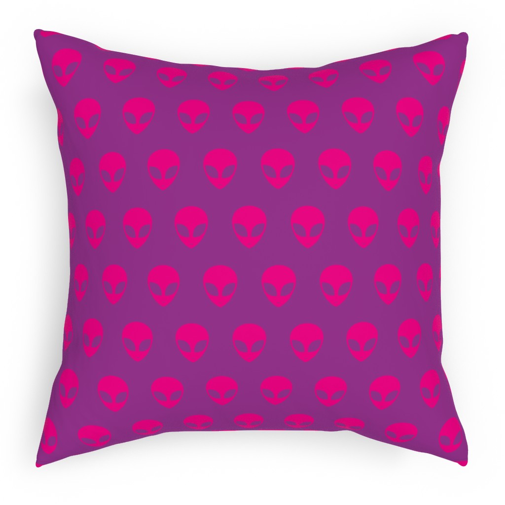 Retro Alien Heads Pillow, Woven, Beige, 18x18, Single Sided, Pink, Magenta