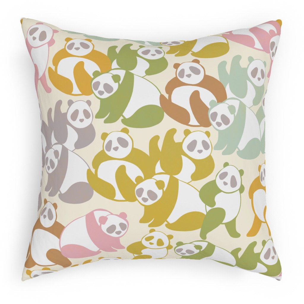 Retro Panda Playground Pillow, Woven, Beige, 18x18, Single Sided, Multicolor
