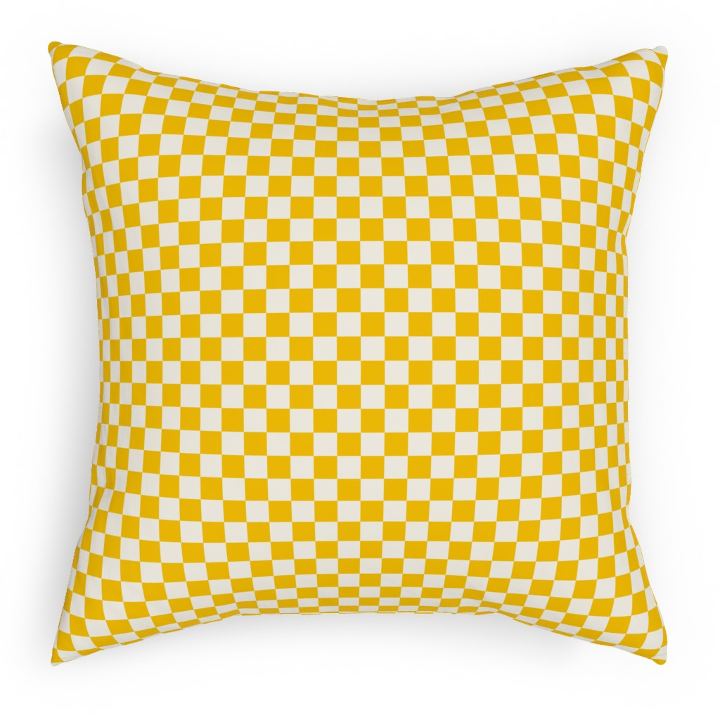 Checkered Pattern - Yellow Pillow, Woven, Beige, 18x18, Single Sided, Yellow