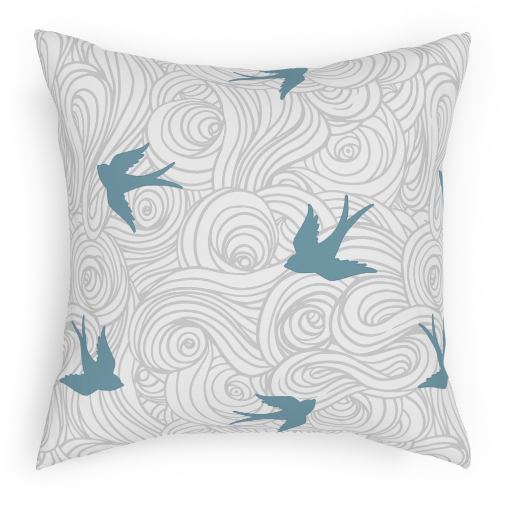 Ocean Flight in Overcast Calm and Sea Pillow, Woven, Beige, 18x18, Single Sided, Blue, True Blue