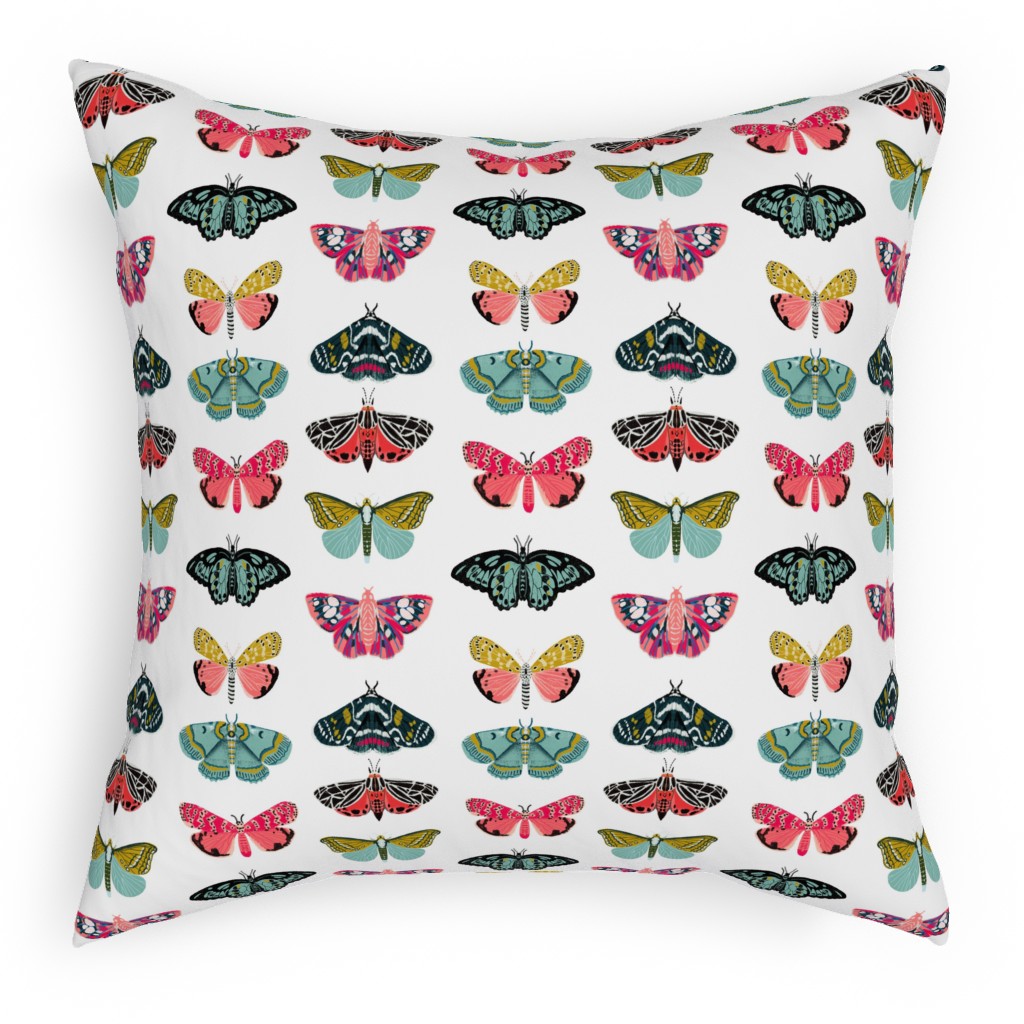Moths and Butterflies Spring Garden - Light Pillow, Woven, Beige, 18x18, Single Sided, Multicolor